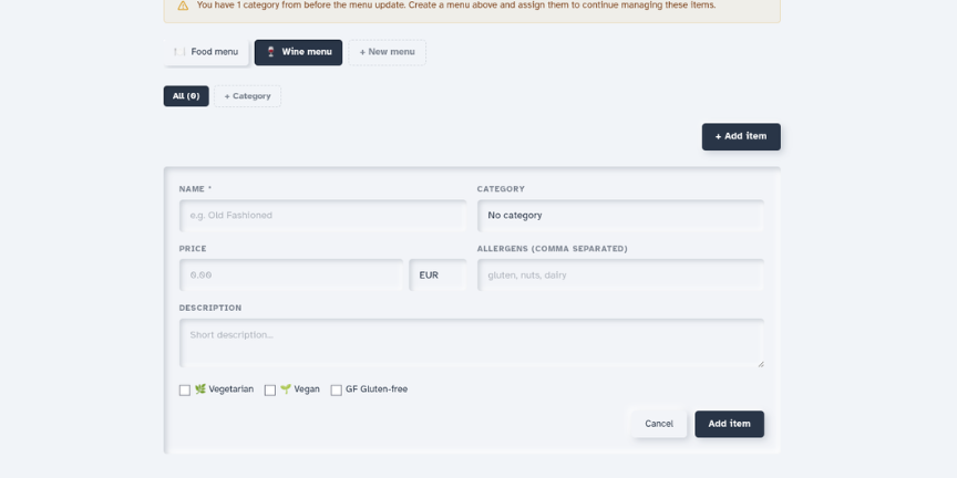 Menu mockup