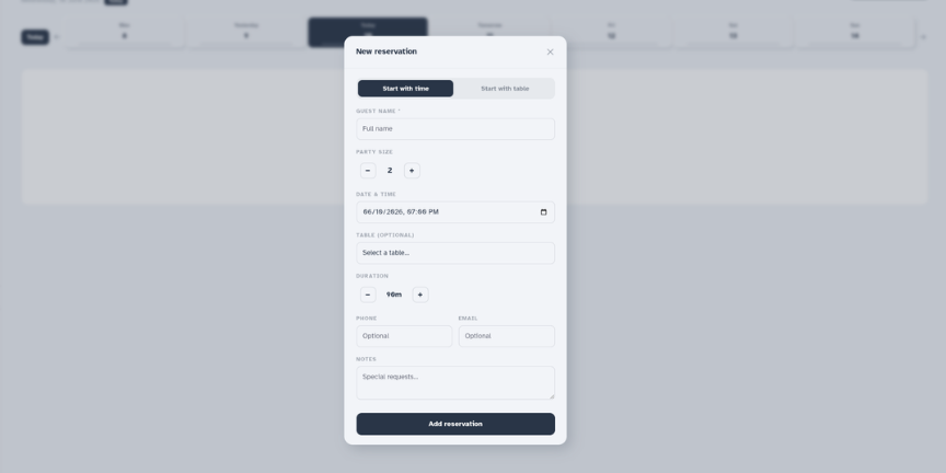 Reservations mockup